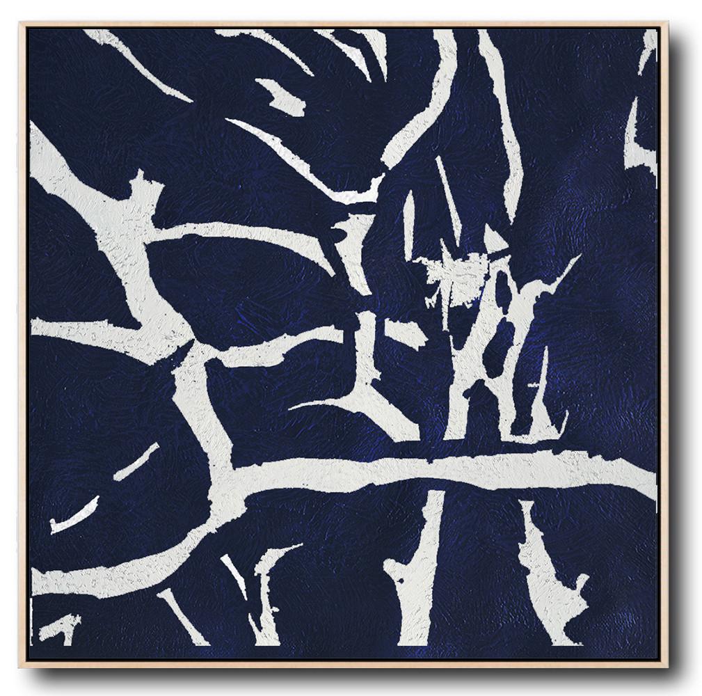 Minimalist Navy Blue And White Painting - Abstract Painting With Explanation Huge